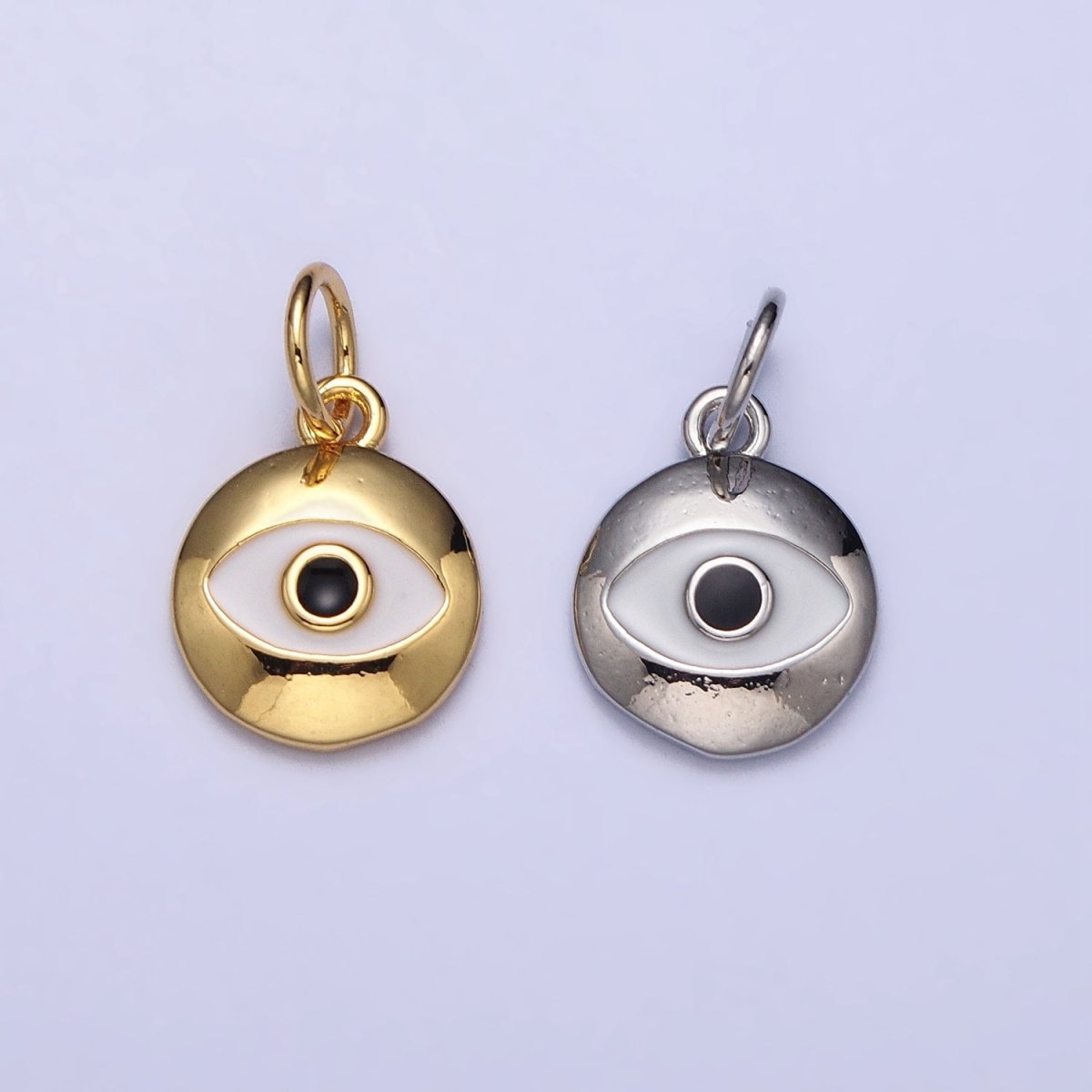 Gold, Silver Black-Eyed Enamel Evil Eye Round Charm | AC1017 AC1018 - DLUXCA