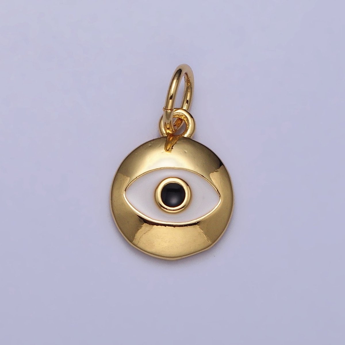 Gold, Silver Black-Eyed Enamel Evil Eye Round Charm | AC1017 AC1018 - DLUXCA