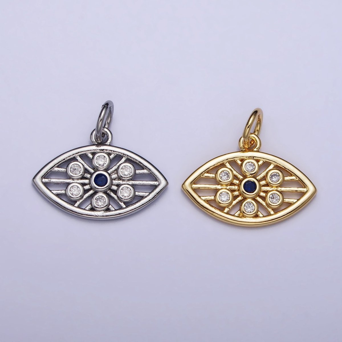 Gold, Silver Blue-Eyed Round CZ Evil Eye Add-On Protection Charm | AC1015 AC1016 - DLUXCA