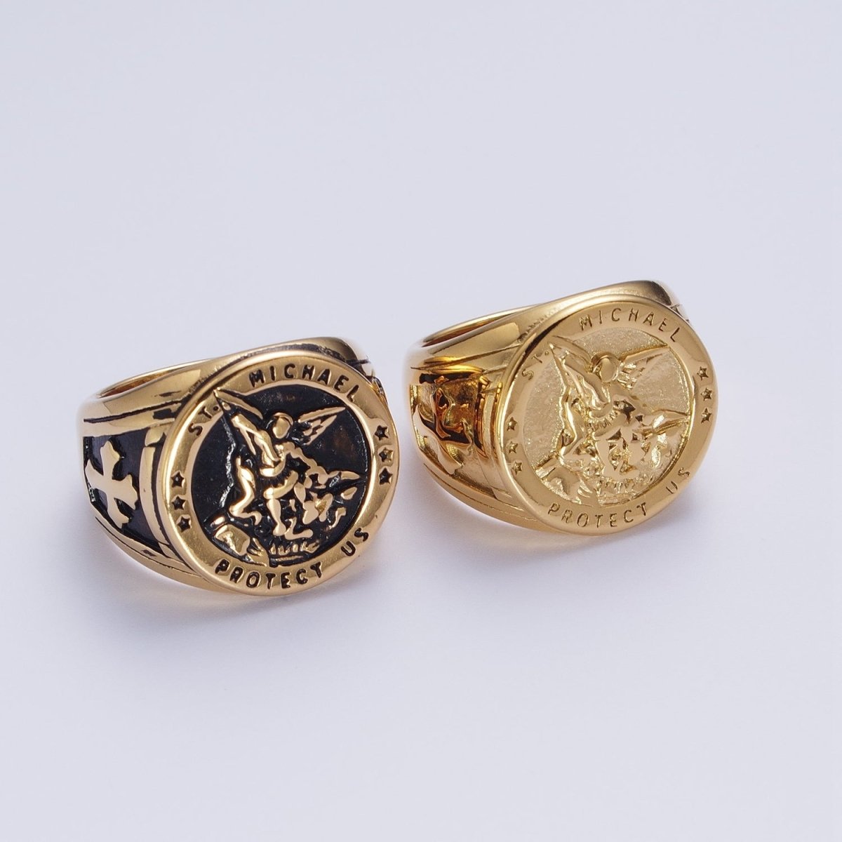 Gold, Silver, Bronze, Mixed Metal Stainless Steel Saint St. Michael Protection Signet Ring S-014 S-015 S-016 S-017 S-332 S-333 O-2017 O-2018 - DLUXCA