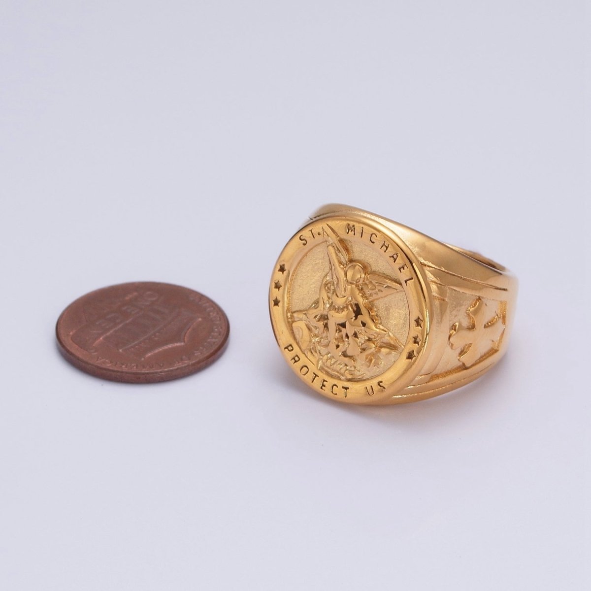 Gold, Silver, Bronze, Mixed Metal Stainless Steel Saint St. Michael Protection Signet Ring S-014 S-015 S-016 S-017 S-332 S-333 O-2017 O-2018 - DLUXCA