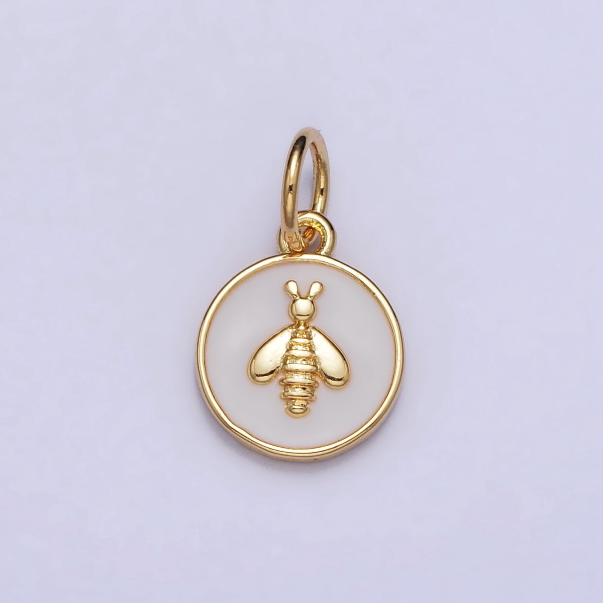 Gold, Silver Bumble Queen Bee White Enamel Round Charm | AC990 AC991 - DLUXCA