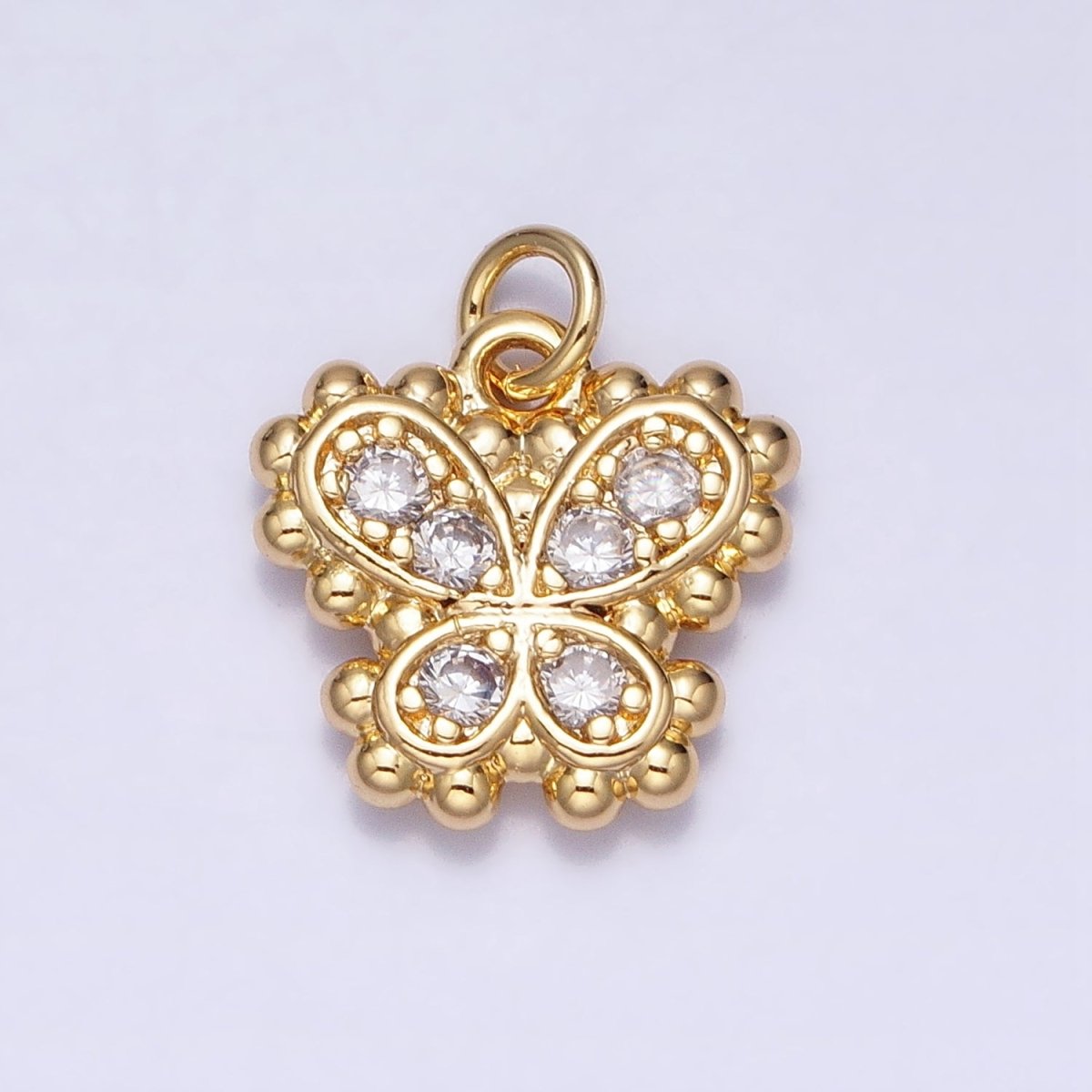 Gold, Silver Butterfly Mariposa Micro Paved Beaded Bubble Add-On Charm | AC629 AC630 - DLUXCA