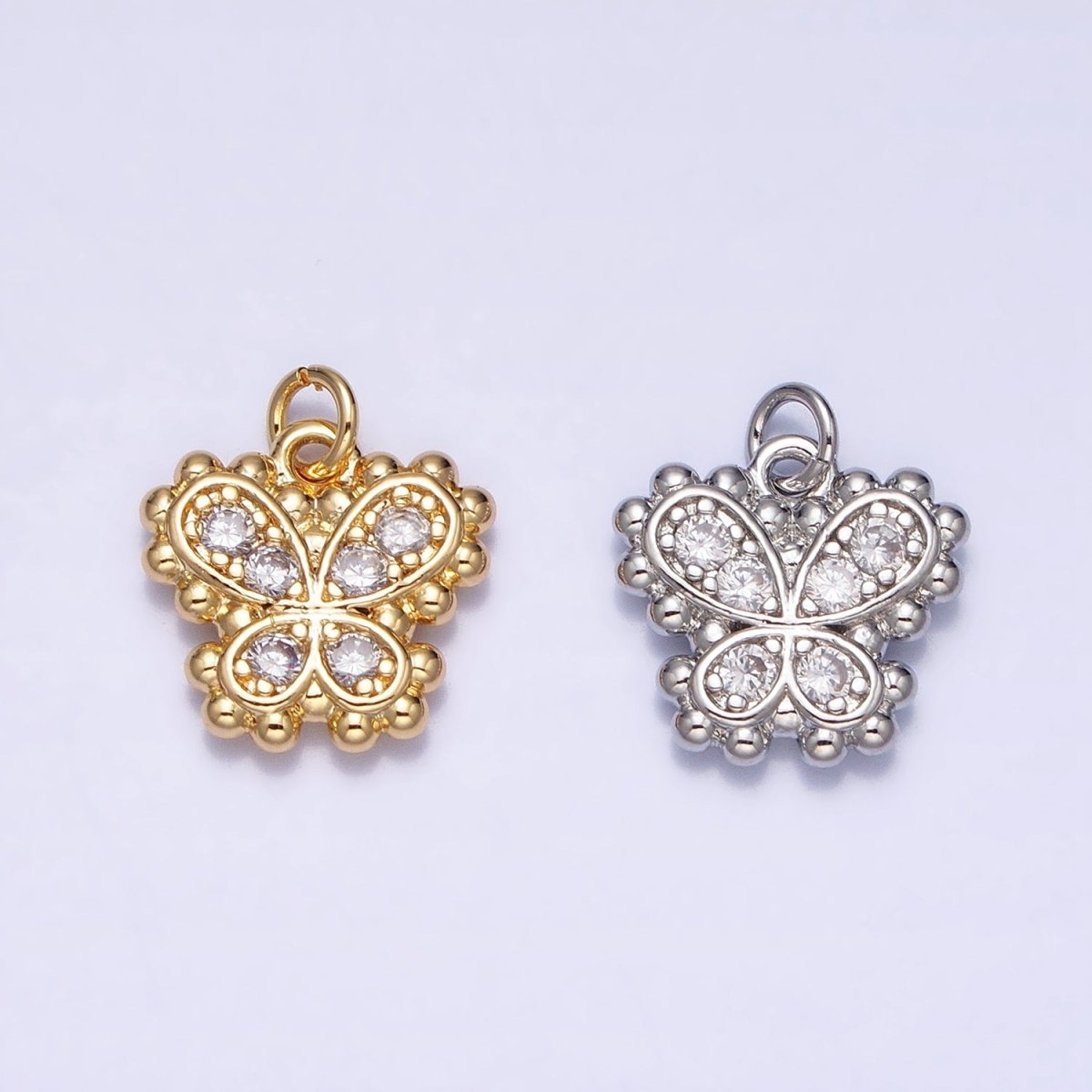 Gold, Silver Butterfly Mariposa Micro Paved Beaded Bubble Add-On Charm | AC629 AC630 - DLUXCA