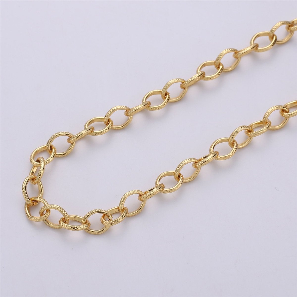 Gold / Silver Cable Chain, Textured Link Chain, 24K Gold Filled Chain by Yard, Unfinished Chain For Bracelet Necklace Supply, 9X10mm| ROLL-094, ROLL-098 Clearance Pricing - DLUXCA