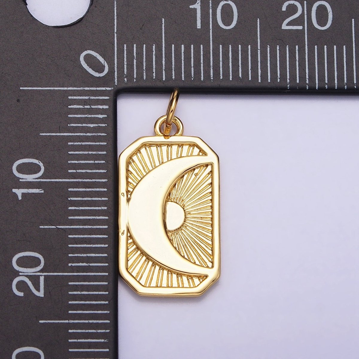 Gold, Silver Celestial Crescent Moon Starburst Long Rectangular Bar Charm | AC591 AC592 - DLUXCA