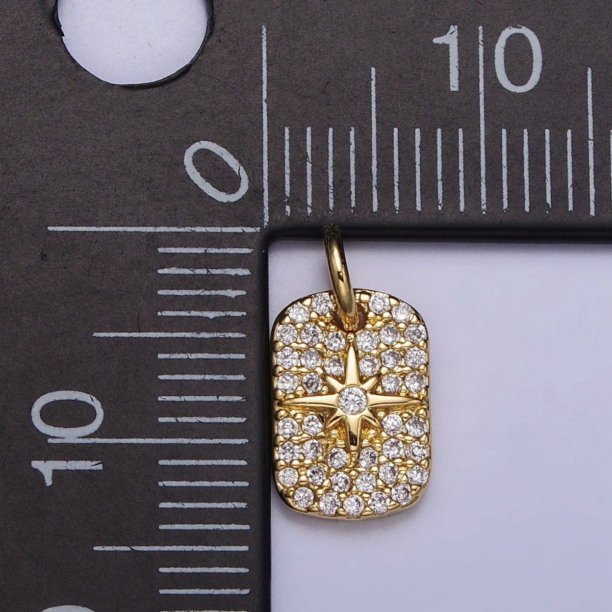 Gold, Silver Celestial North Star Micro Paved 14mm Tag Charm | AC982 AC987 - DLUXCA