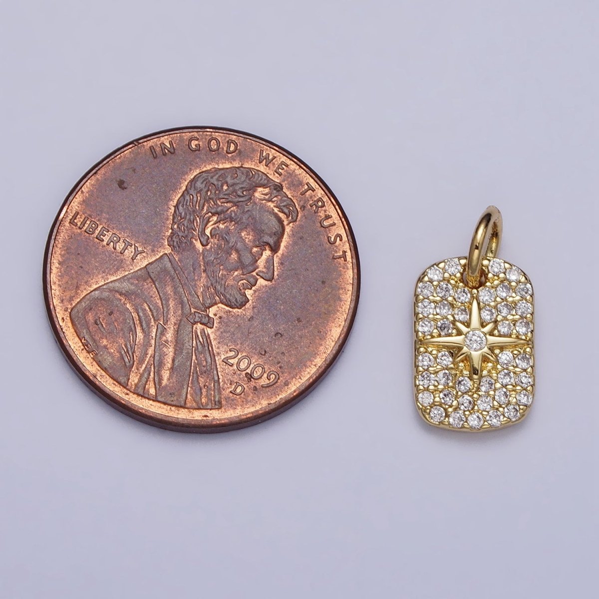 Gold, Silver Celestial North Star Micro Paved 14mm Tag Charm | AC982 AC987 - DLUXCA