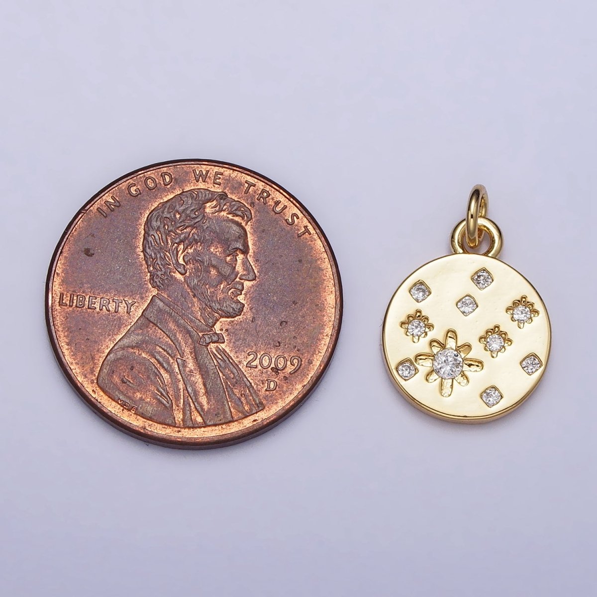 Gold, Silver Celestial North Stars CZ Dotted 11mm Round Coin Charm | AC984 AC992 - DLUXCA
