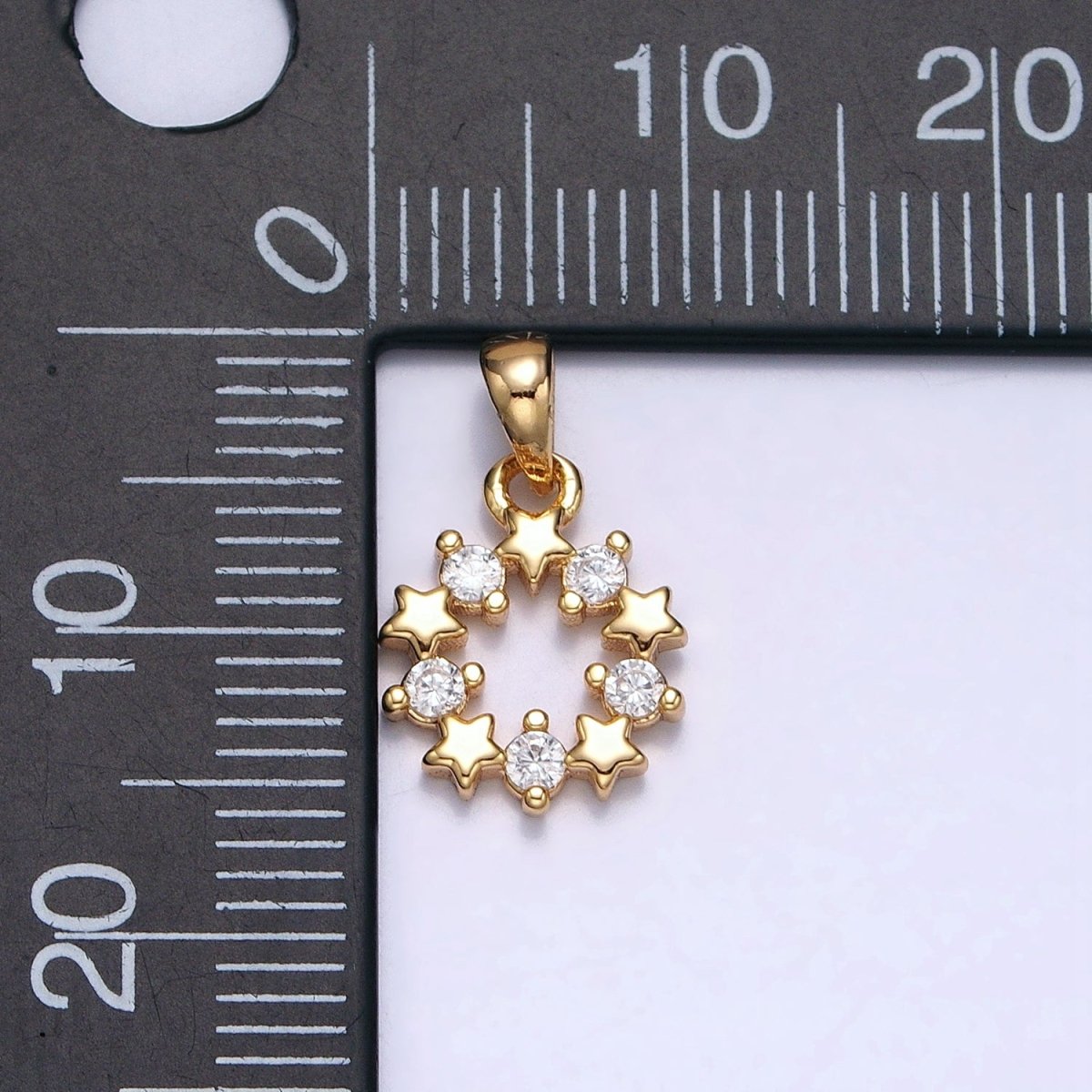 Gold, Silver Celestial Star Clear CZ Open Round Pendant | AA361 AA362 - DLUXCA