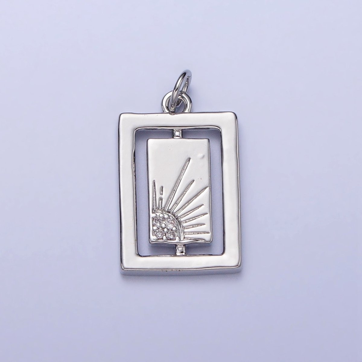 Gold, Silver Celestial Sun Micro Paved CZ Double Rectangular Tag Charm | AC406 AC407 - DLUXCA