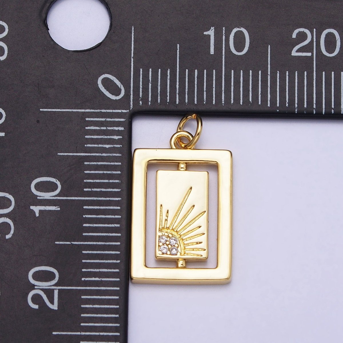 Gold, Silver Celestial Sun Micro Paved CZ Double Rectangular Tag Charm | AC406 AC407 - DLUXCA