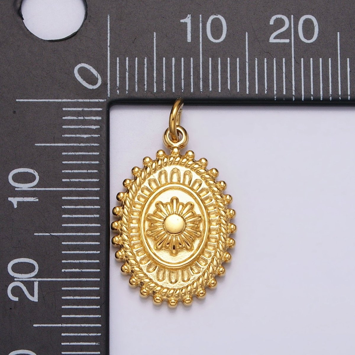 Gold, Silver Celestial Sun Textured Dotted Outline Artisan Oval Charm | AC627 AC628 - DLUXCA