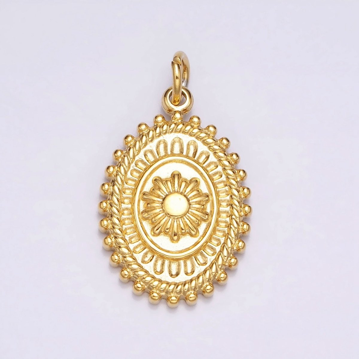 Gold, Silver Celestial Sun Textured Dotted Outline Artisan Oval Charm | AC627 AC628 - DLUXCA