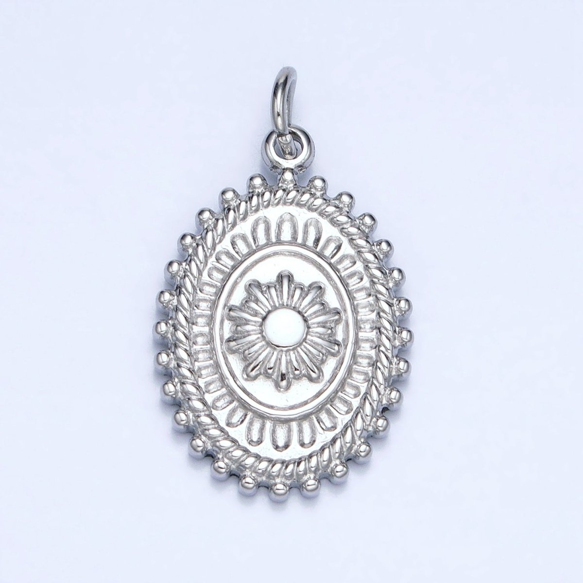 Gold, Silver Celestial Sun Textured Dotted Outline Artisan Oval Charm | AC627 AC628 - DLUXCA