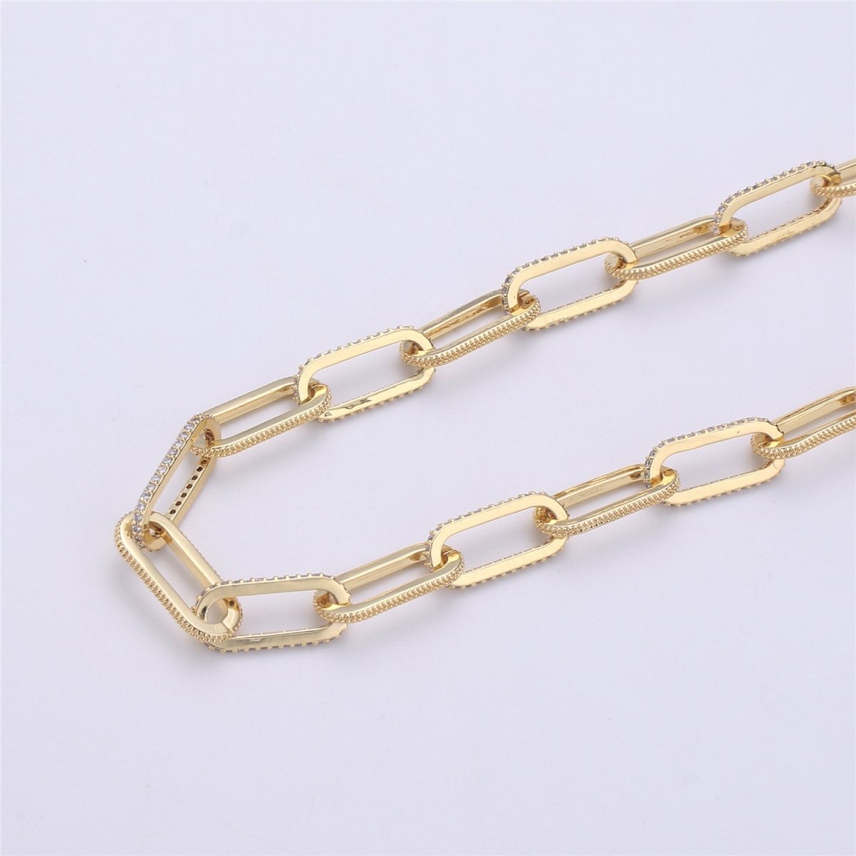 Gold Silver Chunky Micro Pave Necklace Chunky CZ Diamond Thick Elongated PAPERCLIP Chain by Meter in 24K Gold Filled for Jewelry Supply | ROLL-082(O-057), ROLL-083(CL-O-058) Clearance Pricing - DLUXCA