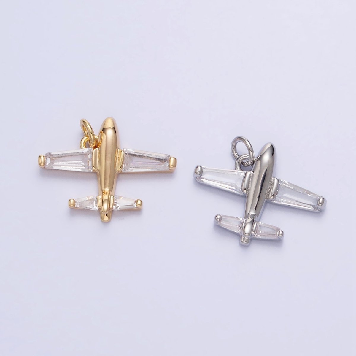 Gold, Silver Clear Baguette Airplane Flight Mini Add-On Charm | AC-703 AC-704 - DLUXCA