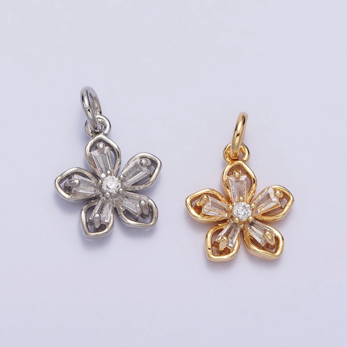 Gold, Silver Clear Baguette CZ Flower Petal Mini Add-On Charm | AC278 AC279 - DLUXCA