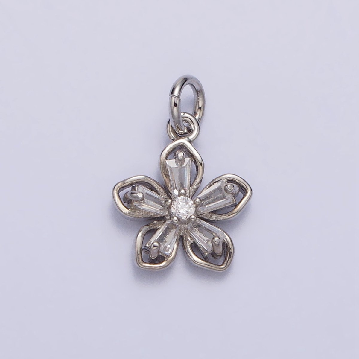 Gold, Silver Clear Baguette CZ Flower Petal Mini Add-On Charm | AC278 AC279 - DLUXCA