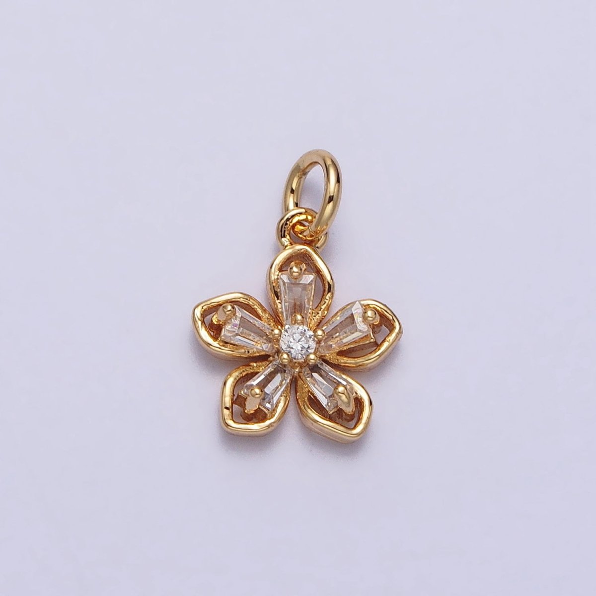 Gold, Silver Clear Baguette CZ Flower Petal Mini Add-On Charm | AC278 AC279 - DLUXCA