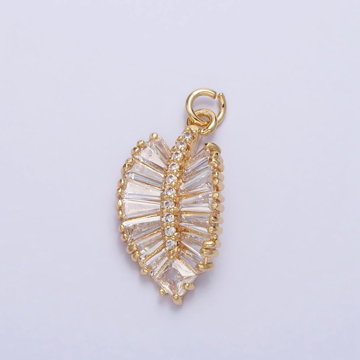 Gold, Silver Clear Baguette Micro Paved Nature Palm Leaf Charm | AC719 AC720 - DLUXCA