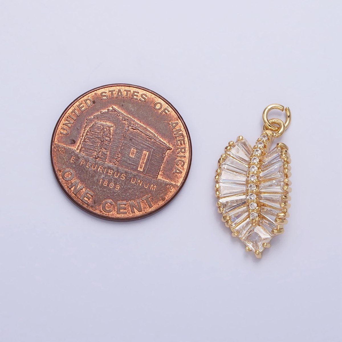 Gold, Silver Clear Baguette Micro Paved Nature Palm Leaf Charm | AC719 AC720 - DLUXCA