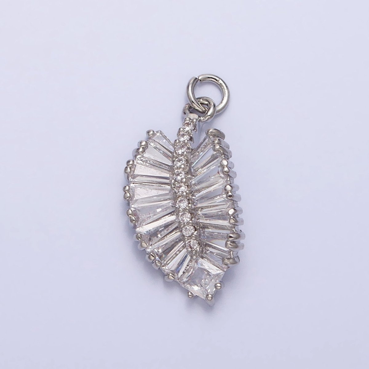 Gold, Silver Clear Baguette Micro Paved Nature Palm Leaf Charm | AC719 AC720 - DLUXCA