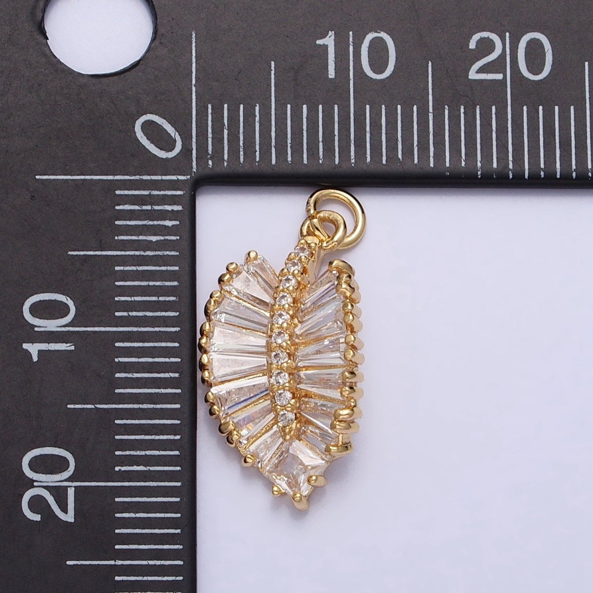 Gold, Silver Clear Baguette Micro Paved Nature Palm Leaf Charm | AC719 AC720 - DLUXCA