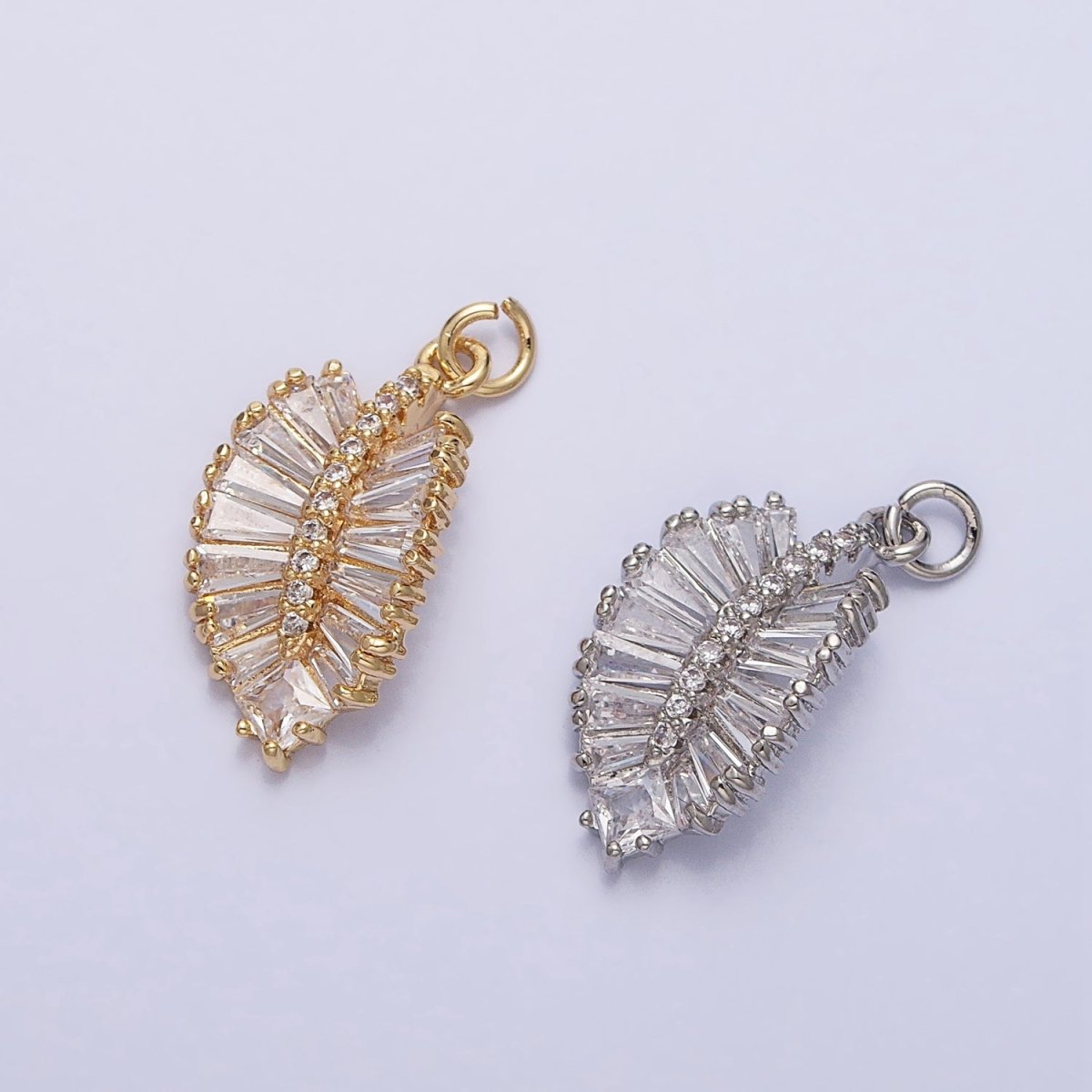 Gold, Silver Clear Baguette Micro Paved Nature Palm Leaf Charm | AC719 AC720 - DLUXCA