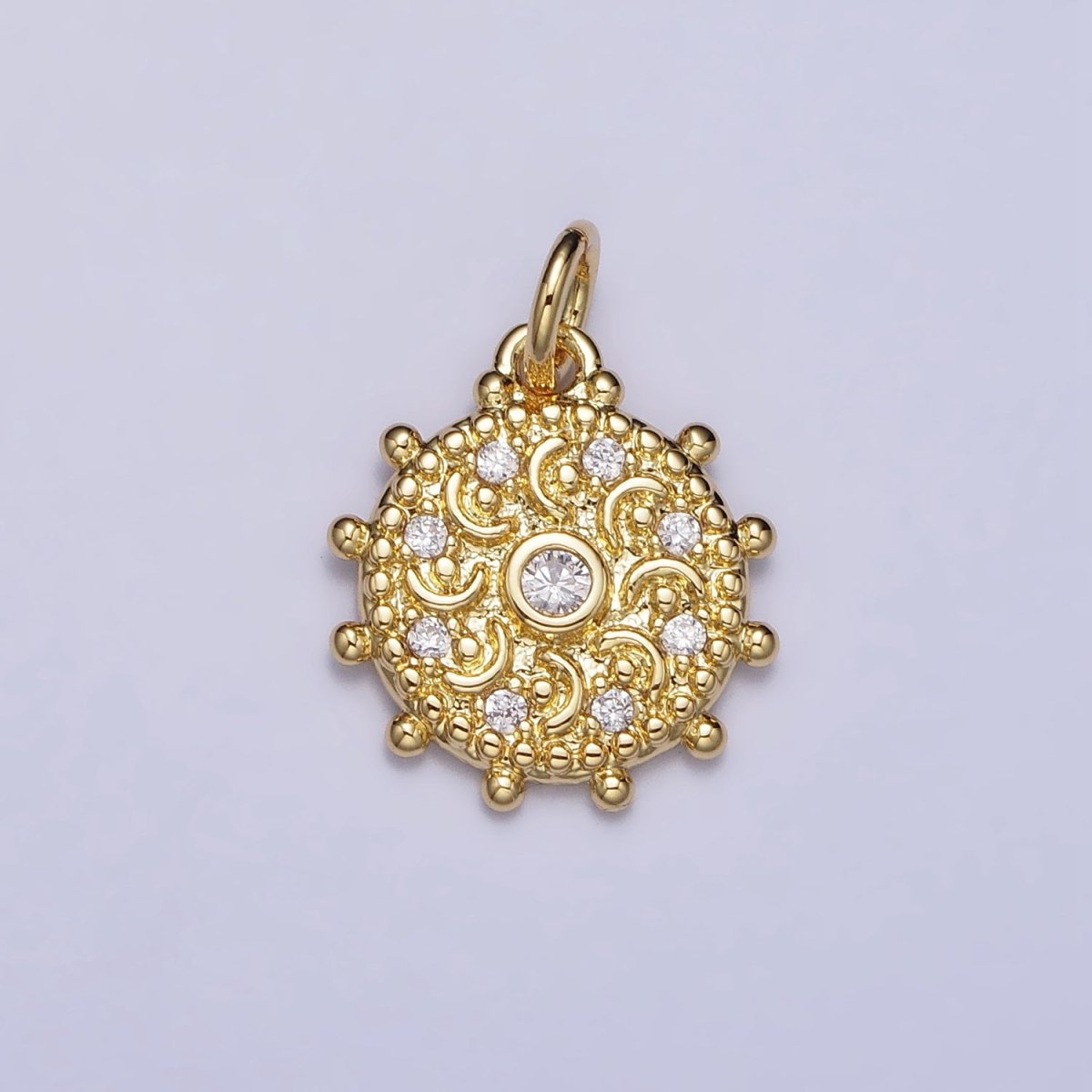 Gold, Silver Clear CZ Celestial Crescent Moon Textured Dotted Outline Charm | AC973 AC1009 - DLUXCA