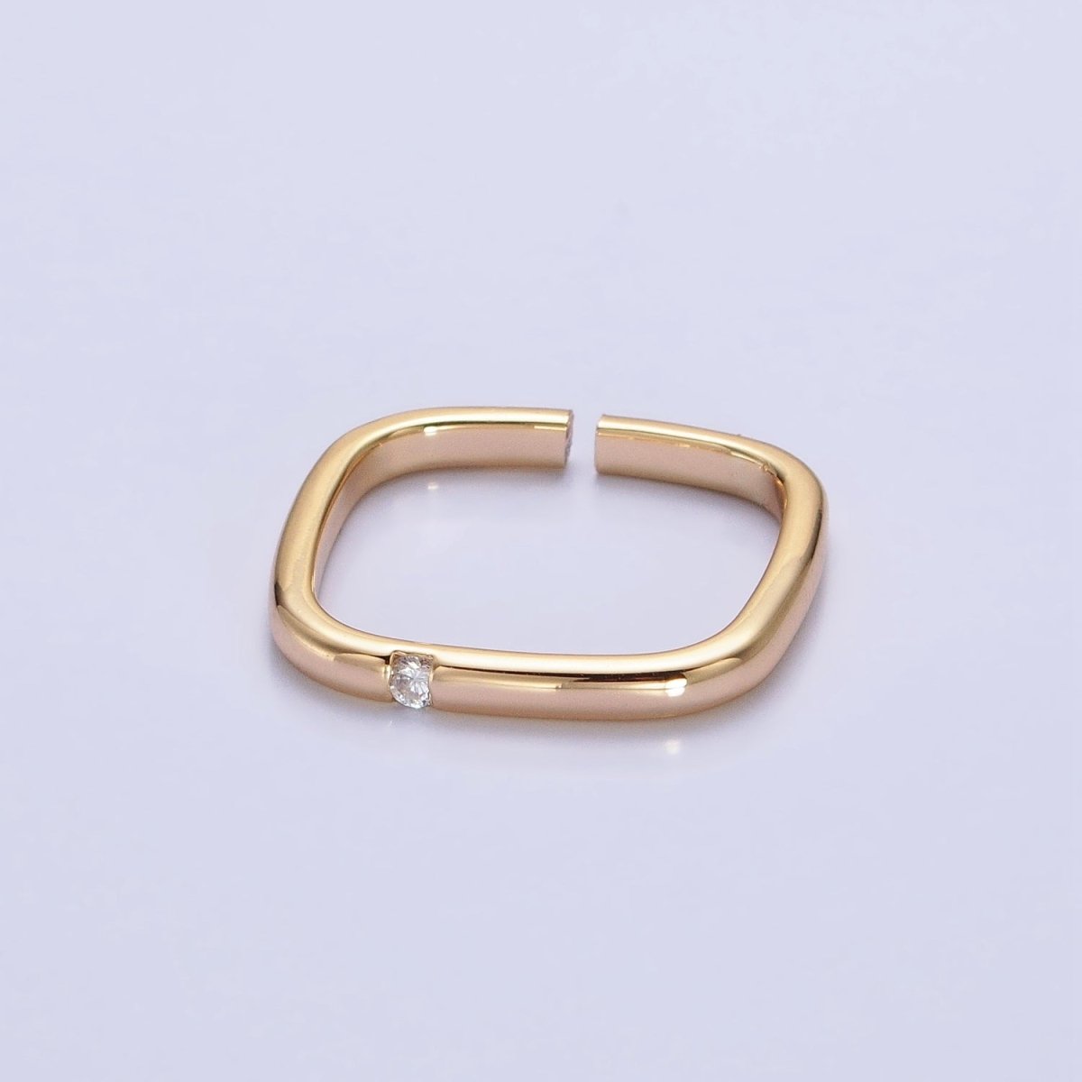 Gold, Silver Clear CZ Dotted 20mm Boxy Geometric Adjustable Ring | O-1908 O-1909 - DLUXCA