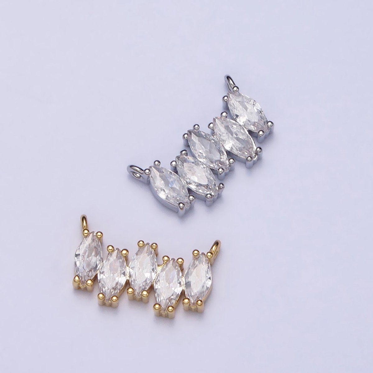 Gold, Silver Clear CZ Marquise Cubic Zirconia Lined 12.8mm Connector | AA843 AA844 - DLUXCA