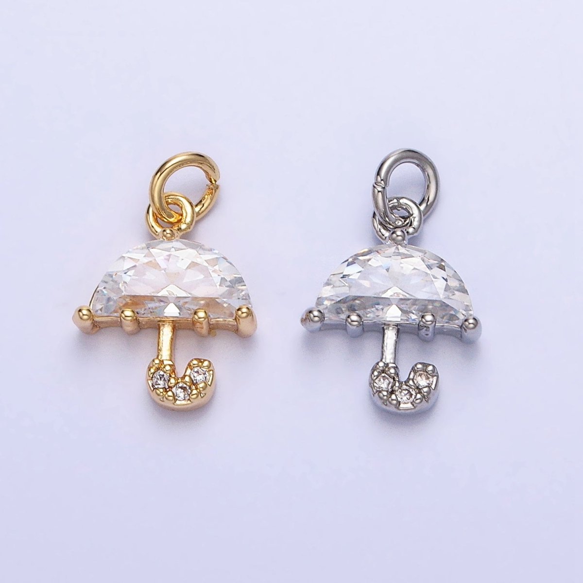 Gold, Silver Clear Micro Paved CZ Umbrella Mini Add-On Charm | AC679 AC680 - DLUXCA