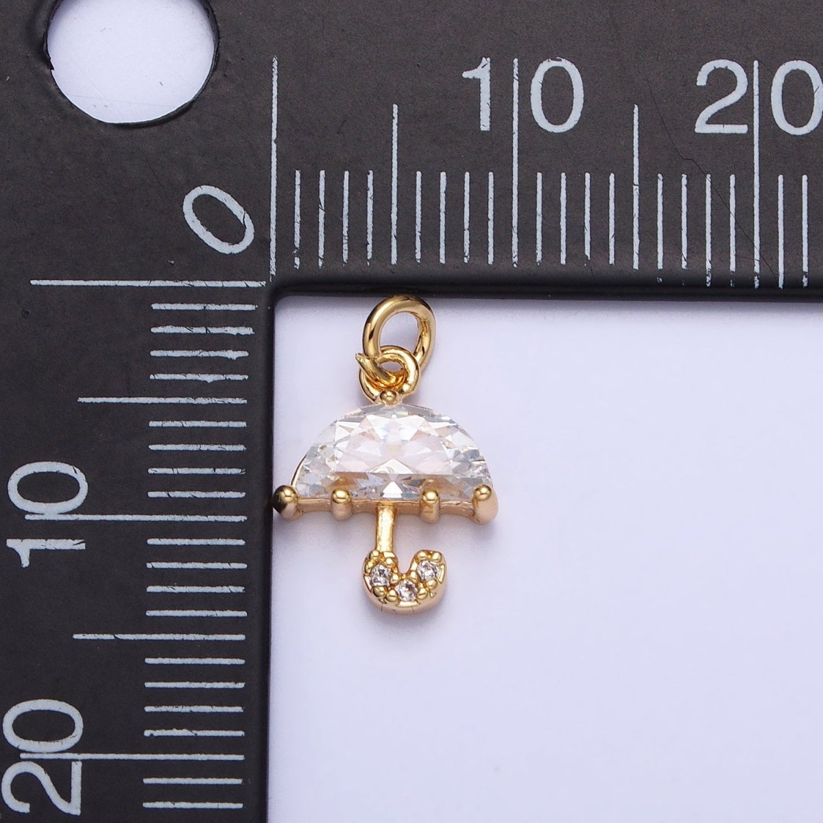 Gold, Silver Clear Micro Paved CZ Umbrella Mini Add-On Charm | AC679 AC680 - DLUXCA