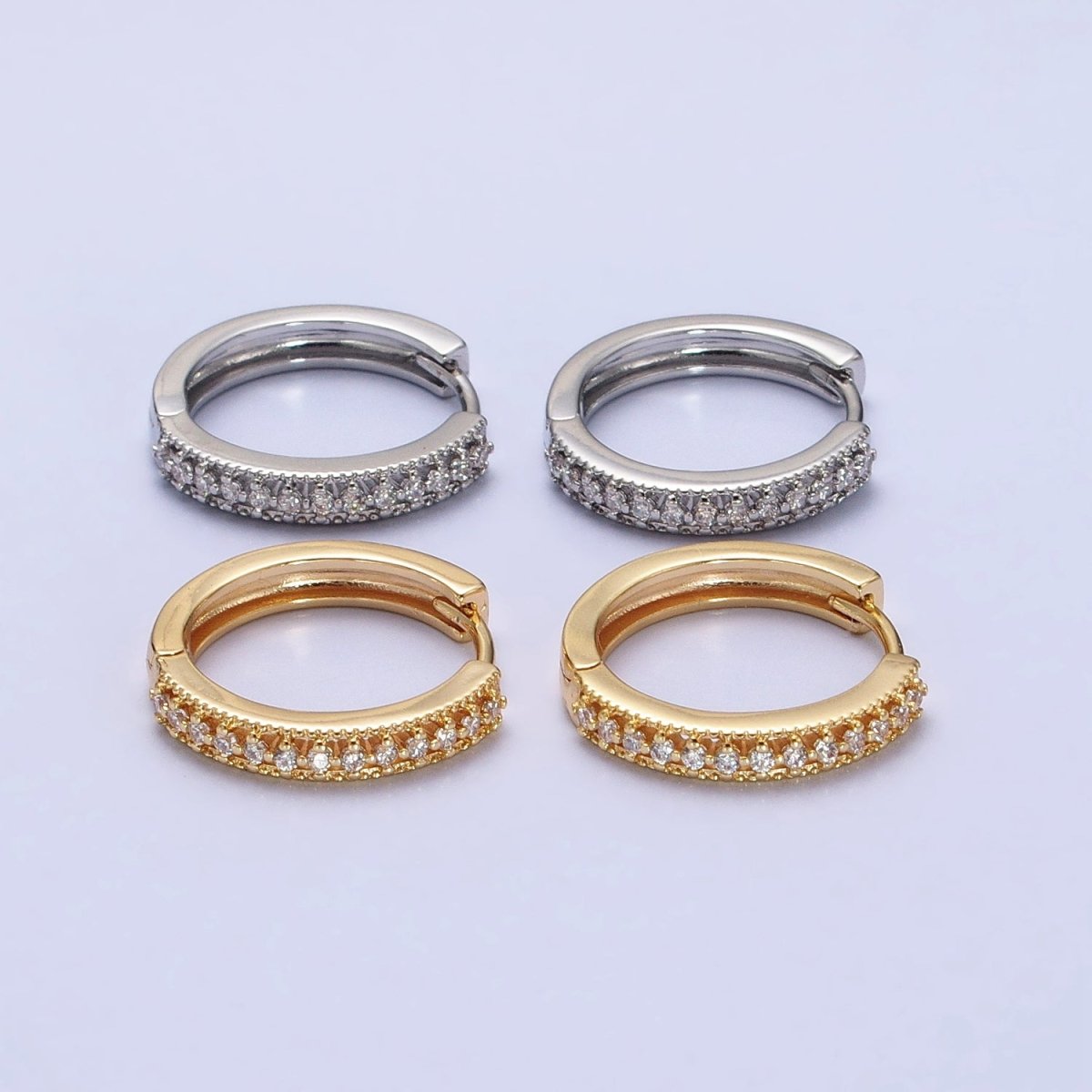 Gold, Silver Clear Round CZ Lined 18mm Minimalist Hoop Earrings | AB506 AB512 - DLUXCA