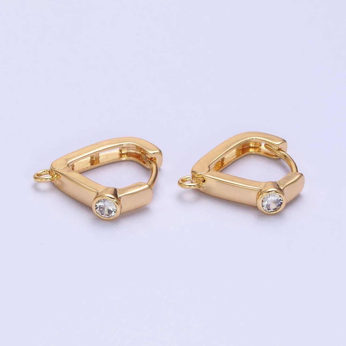 Gold, Silver Clear Round CZ Open Loop Triangle Huggie Earrings Supply | Z367 Z368 - DLUXCA