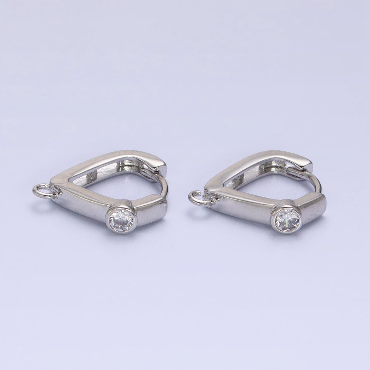 Gold, Silver Clear Round CZ Open Loop Triangle Huggie Earrings Supply | Z367 Z368 - DLUXCA