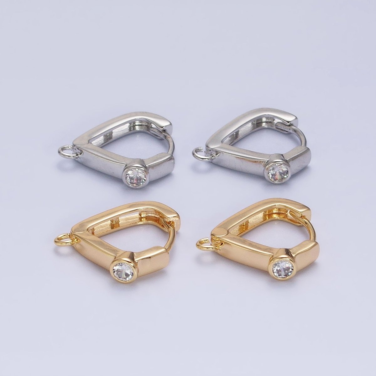 Gold, Silver Clear Round CZ Open Loop Triangle Huggie Earrings Supply | Z367 Z368 - DLUXCA