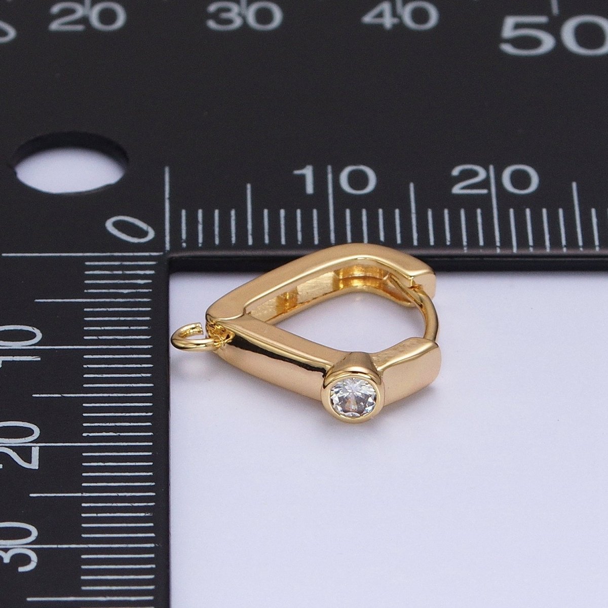 Gold, Silver Clear Round CZ Open Loop Triangle Huggie Earrings Supply | Z367 Z368 - DLUXCA