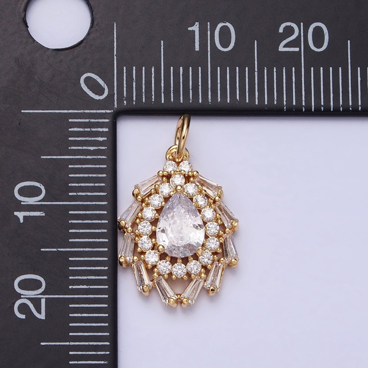 Gold, Silver Clear Teardrop CZ Round Baguette Lined Charm | AC496 AC497 - DLUXCA