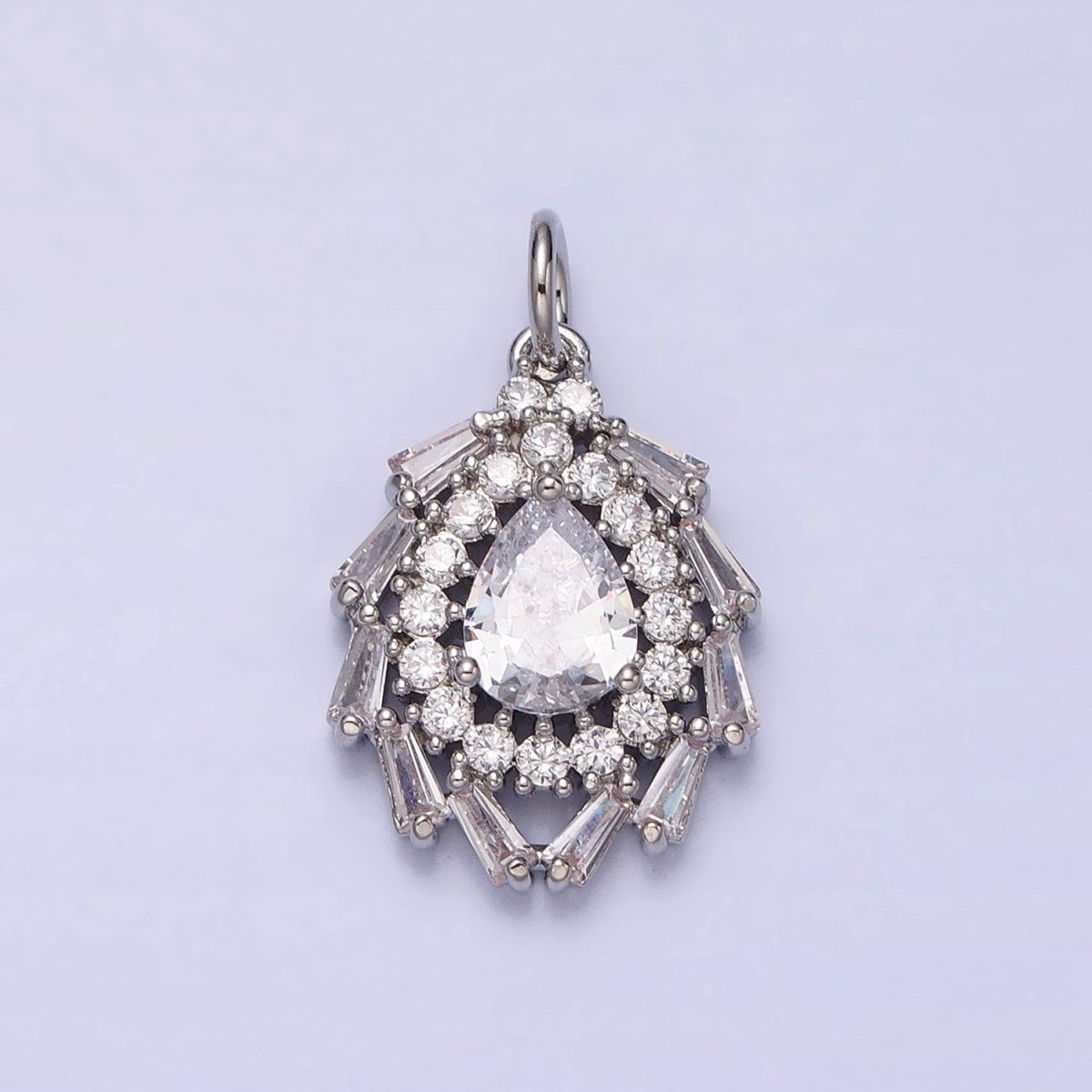 Gold, Silver Clear Teardrop CZ Round Baguette Lined Charm | AC496 AC497 - DLUXCA