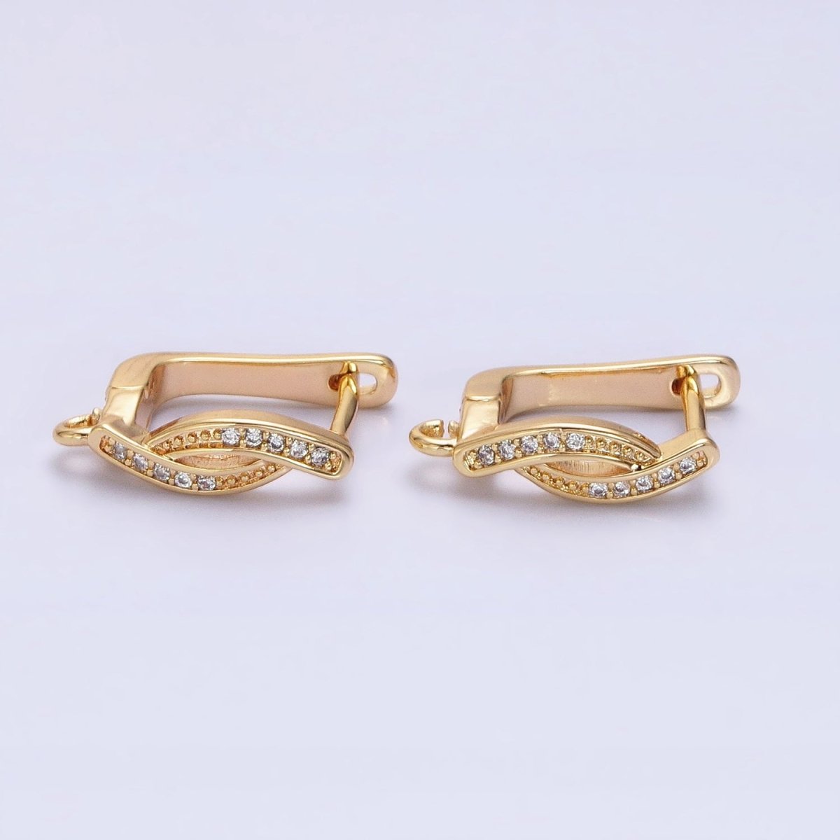 Gold, Silver Curved Micro Paved CZ Bar Open Loop English Lock Earring Supply | Z-365 Z-366 - DLUXCA