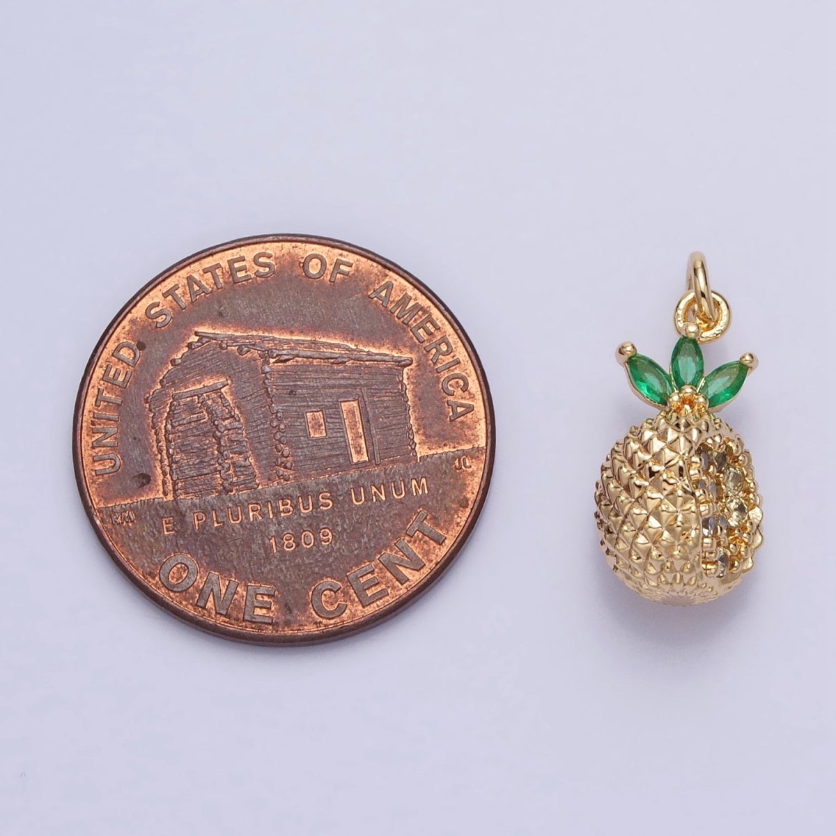 Gold, Silver Cut Spiked Pineapple Fruit Green Marquise Puffed Add-On Charm | AC705 AC706 - DLUXCA