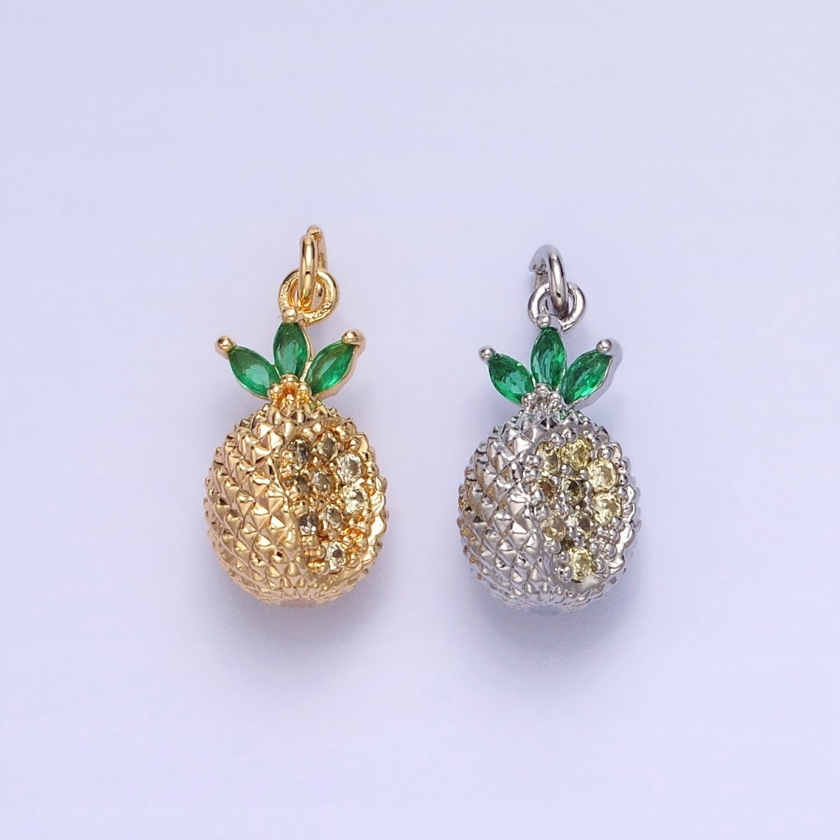 Gold, Silver Cut Spiked Pineapple Fruit Green Marquise Puffed Add-On Charm | AC705 AC706 - DLUXCA