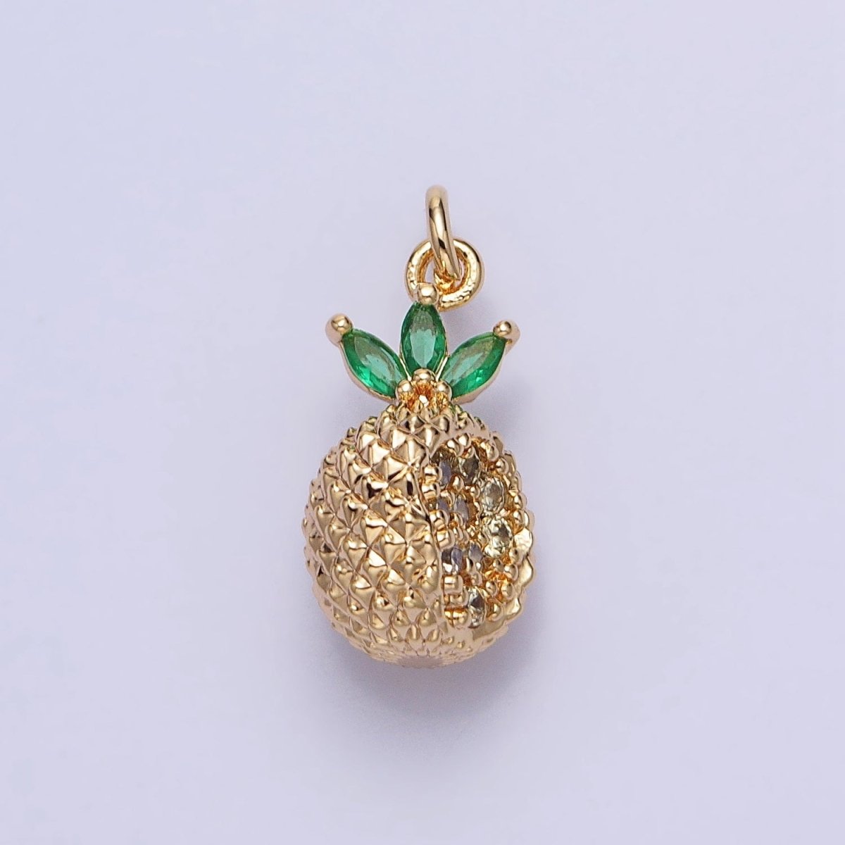 Gold, Silver Cut Spiked Pineapple Fruit Green Marquise Puffed Add-On Charm | AC705 AC706 - DLUXCA