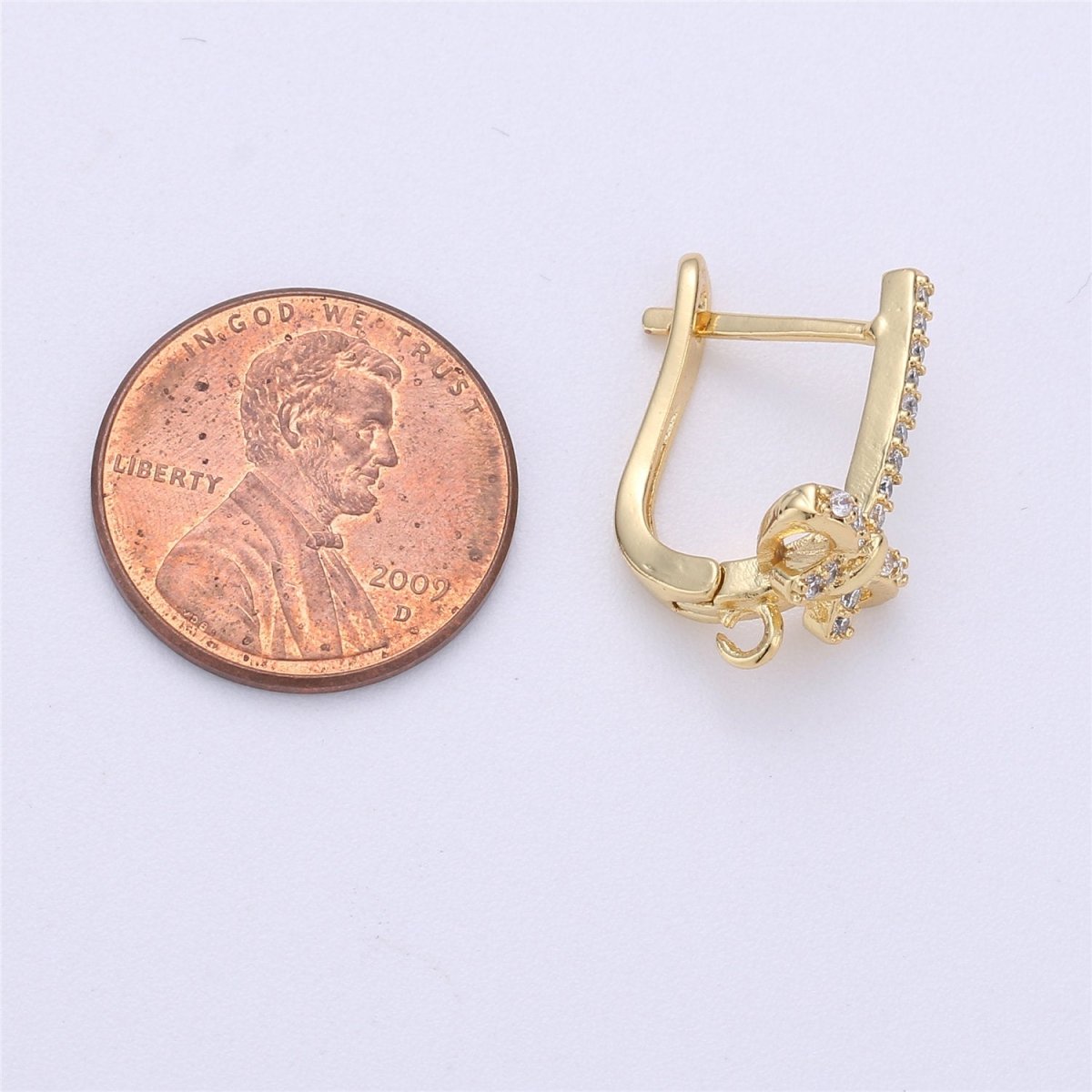 Gold / Silver CZ Micro Pave LatchBack Earring Wires Hooks, Leverback ear wires, Huggie ear wire Cubic open link earrings Supply K-314 - DLUXCA