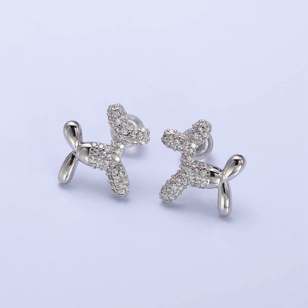 Gold, Silver Dog Balloon Bubble Animal Micro Paved CZ Stud Earrings | AB560 AB561 - DLUXCA