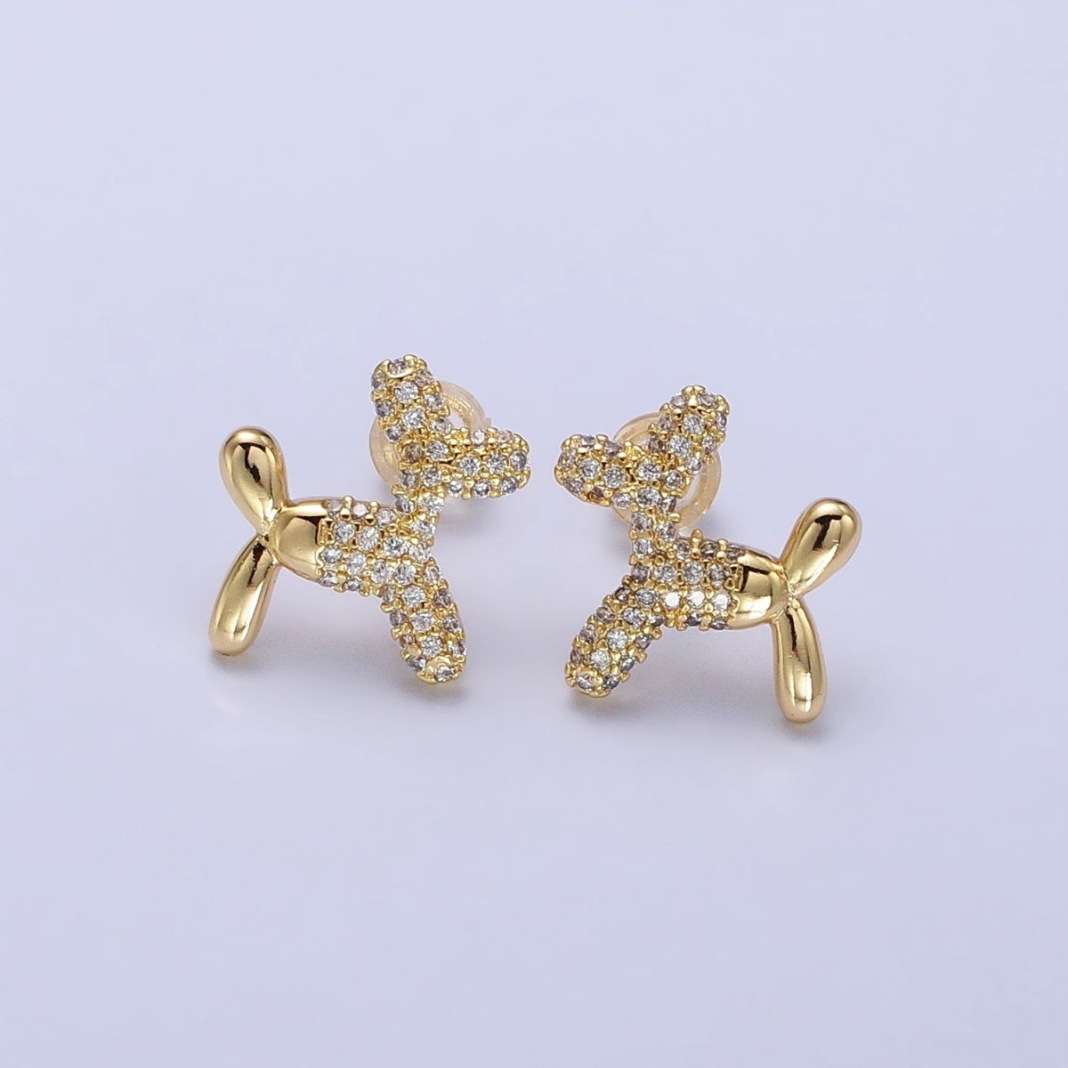 Gold, Silver Dog Balloon Bubble Animal Micro Paved CZ Stud Earrings | AB560 AB561 - DLUXCA
