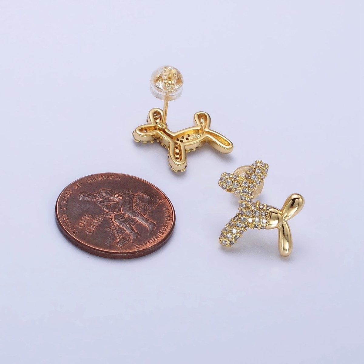 Gold, Silver Dog Balloon Bubble Animal Micro Paved CZ Stud Earrings | AB560 AB561 - DLUXCA