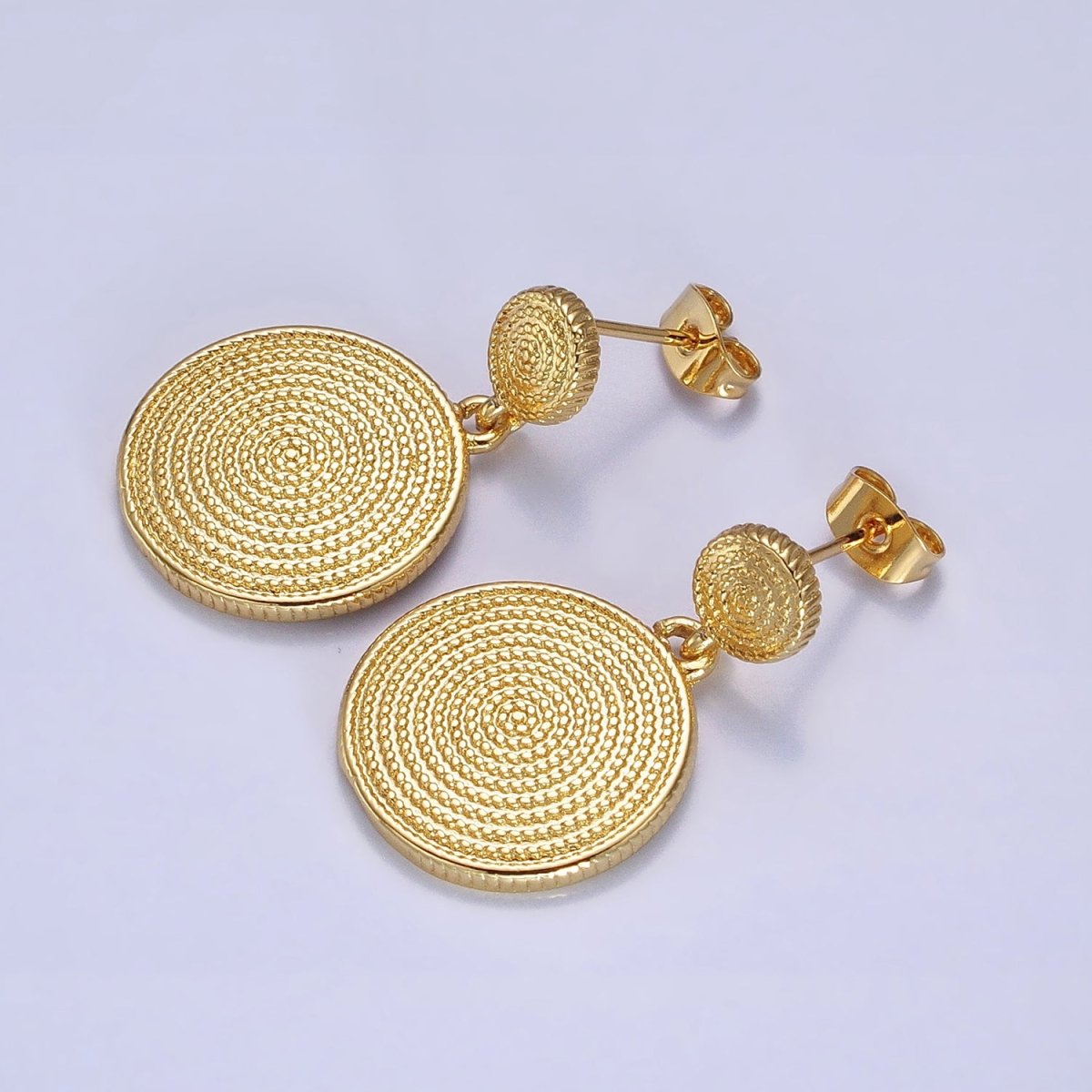 Gold, Silver Double Circular Beaded Round Drop Dangle Stud Earrings | AB568 AB570 - DLUXCA